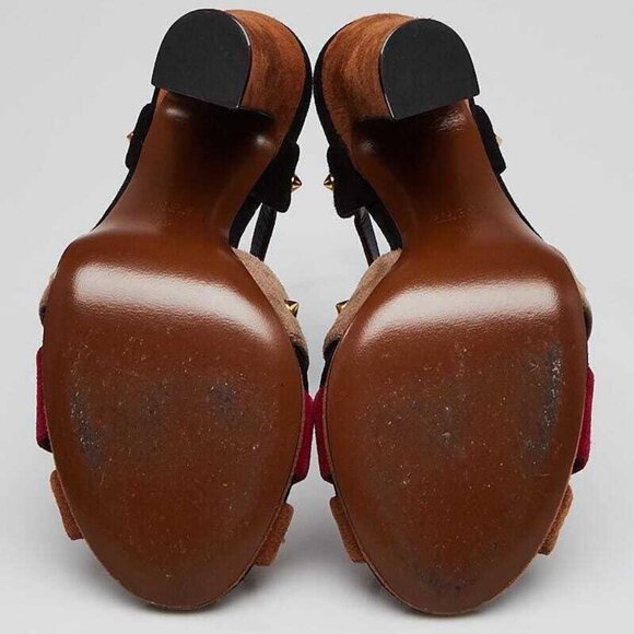 Gucci Multicolor Suede Leather Studded Jacquelyne T-Strap Sandals Size 4.5/35 - Picture 2 of 5